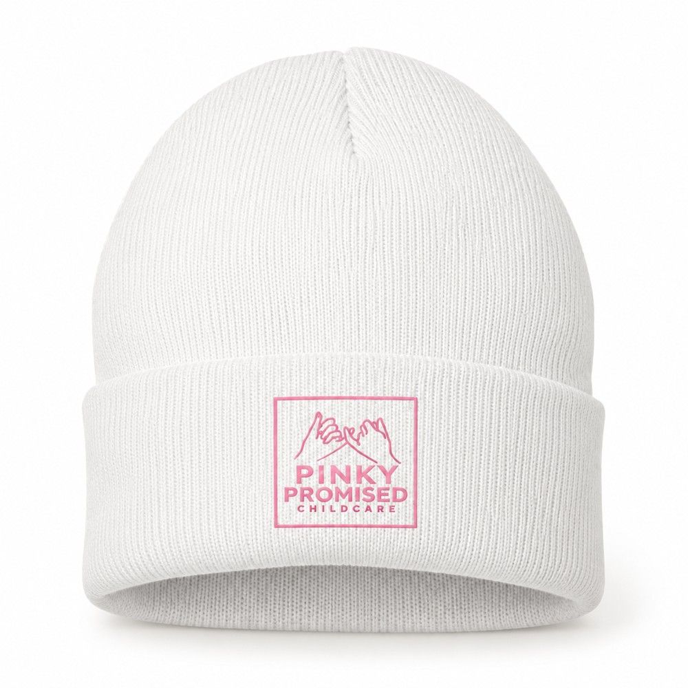 White Beanie with the Pinky Promised logo